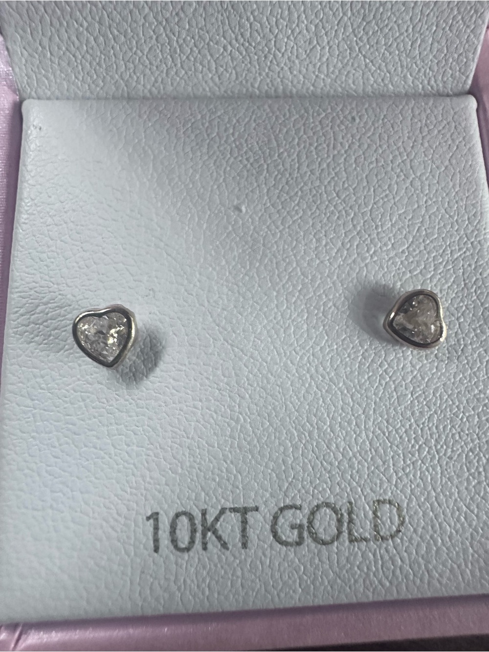 10KT Gold Heart Stud Earrings with Clear Stones - Women's Jewelry